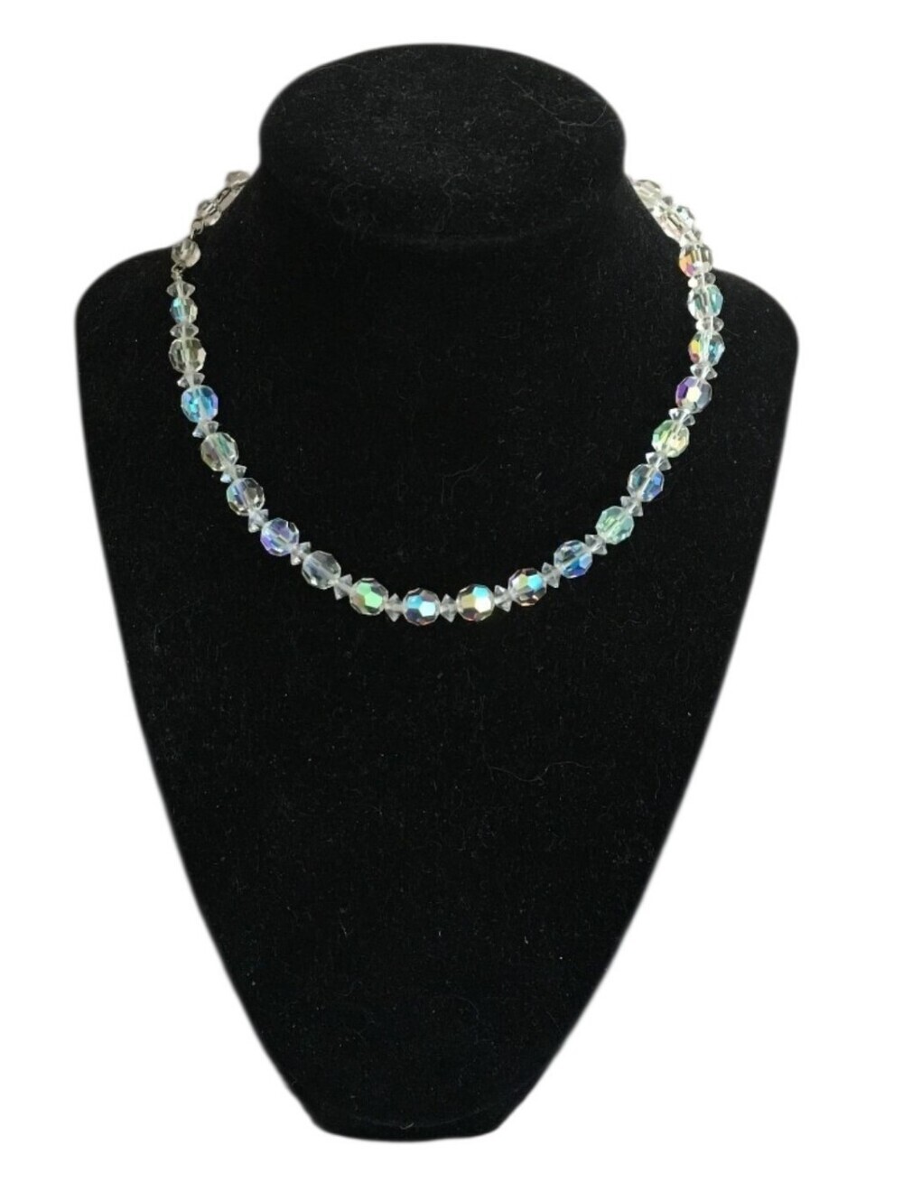 Aurora Borealis Faceted Crystal Bead Choker Necklace - Iridescent